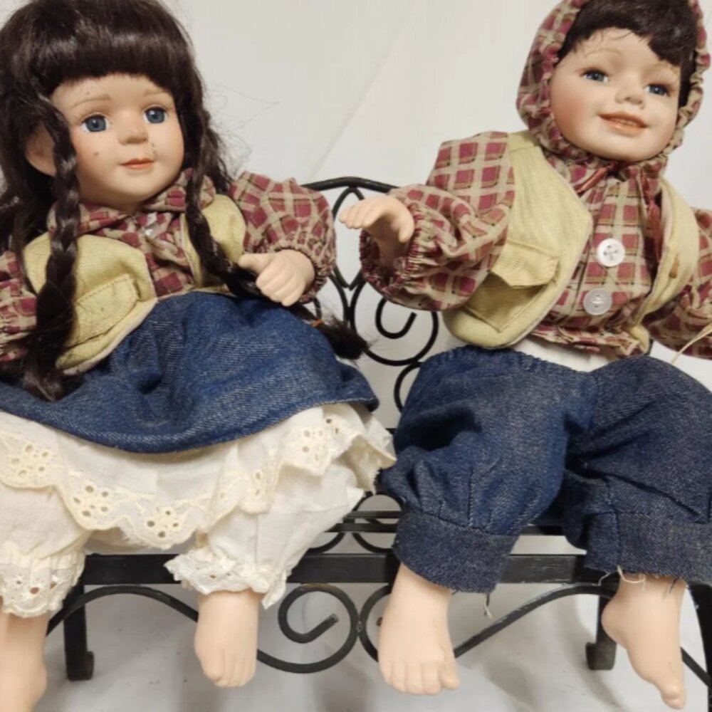 DOLLS Vintage Pair of Porcelain Boy & Girl WESTERN 12" x 6"  each